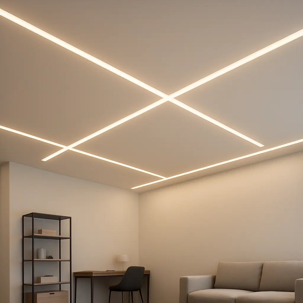 натяжной потолок с световыми линиями